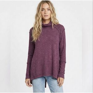 We The Free People Maroon Thermal Tunic Top Split Back Turtleneck Sweater Small